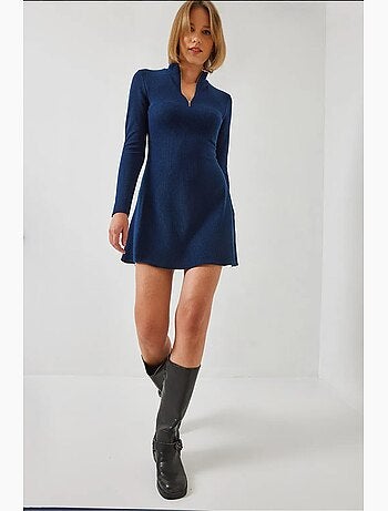Vestido de tela otomana acanalada con cremallera lucci