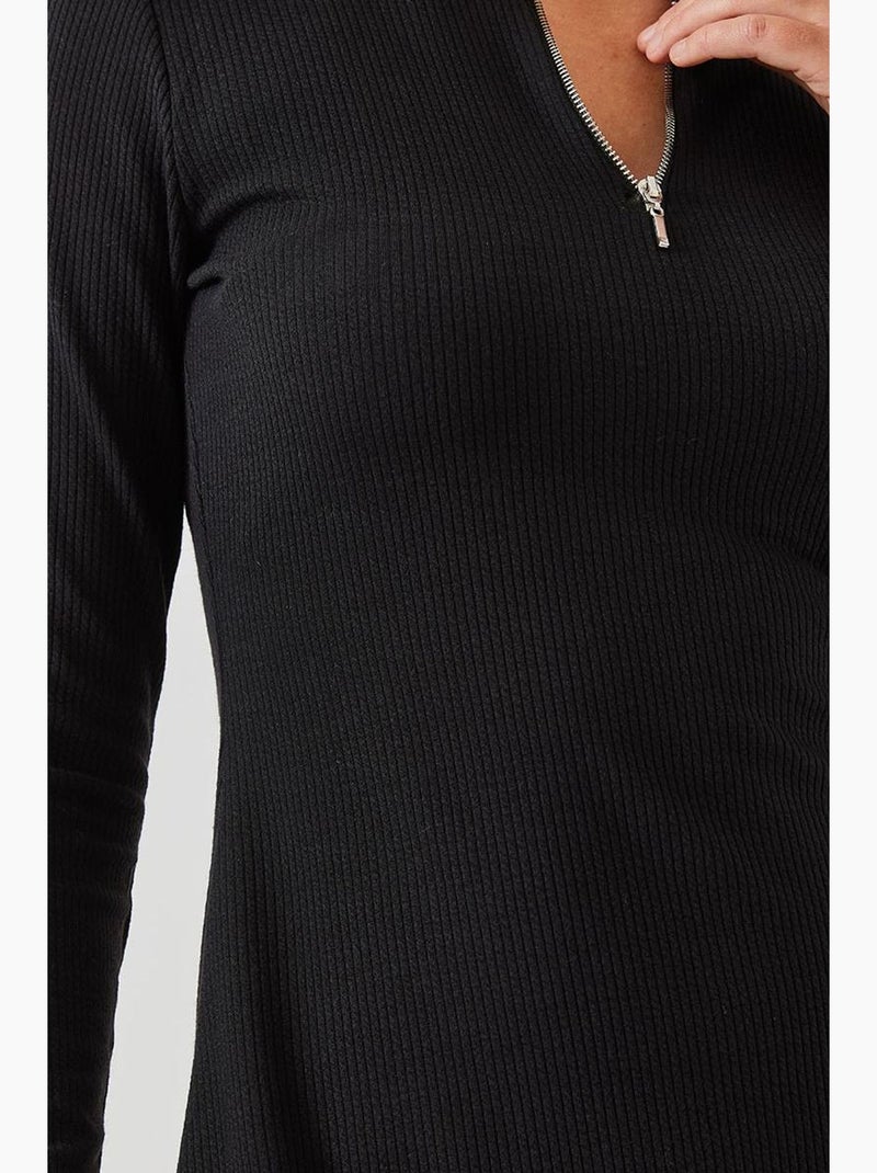 Vestido de tela otomana acanalada con cremallera lucci Negro - Kiabi