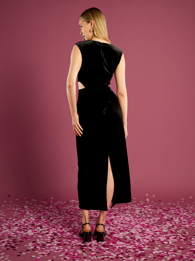 Vestido de terciopelo con aberturas laterales Negro - Kiabi