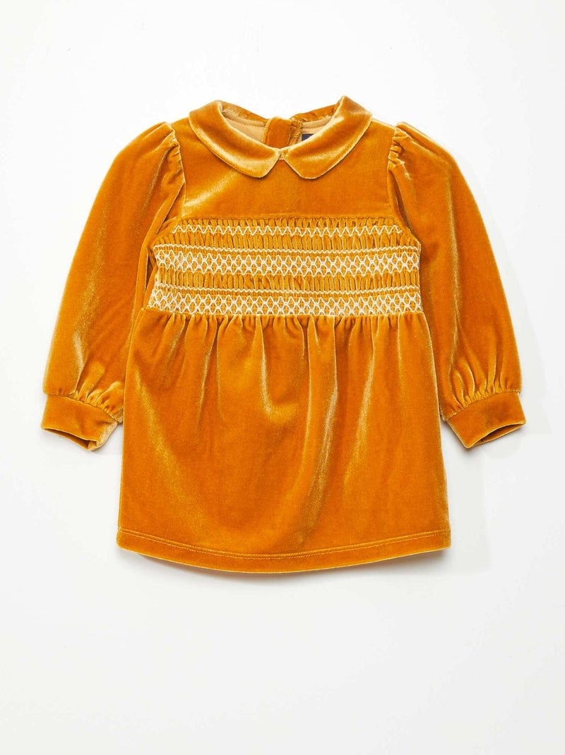Vestido de terciopelo con cuello bebé AMARILLO - Kiabi