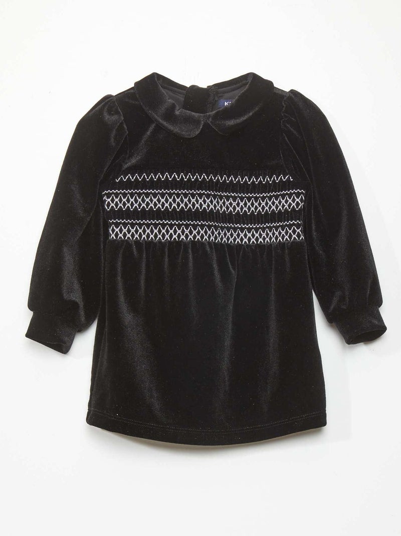 Vestido de terciopelo con cuello bebé NEGRO - Kiabi