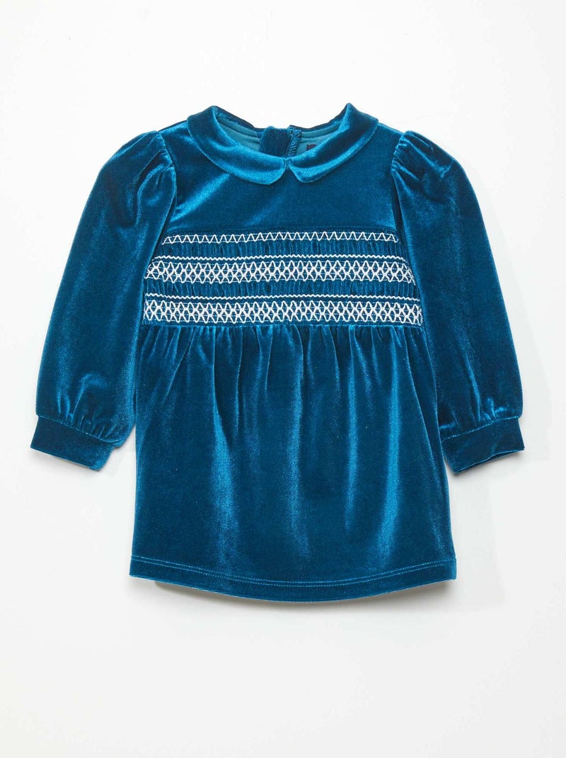 Vestido de terciopelo con cuello bebé VERDE - Kiabi