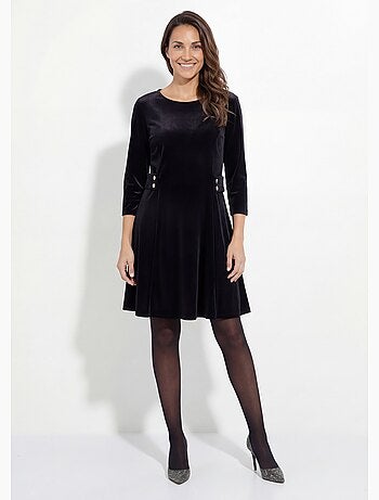 Vestido de terciopelo con cuello redondo y cintura definida - afibel