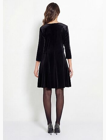 Vestido de terciopelo con cuello redondo y cintura definida - afibel
