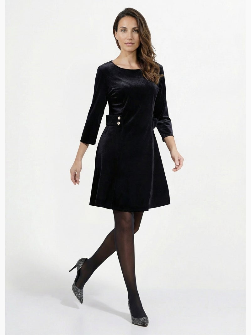 Vestido de terciopelo con cuello redondo y cintura definida - afibel Negro - Kiabi