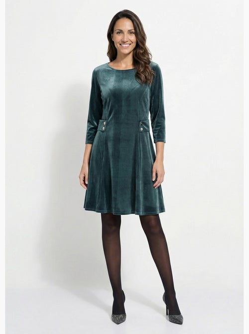 Vestido de terciopelo con cuello redondo y cintura definida - afibel - Kiabi Vestido de terciopelo con cuello redondo y cintura definida - afibel - Kiabi