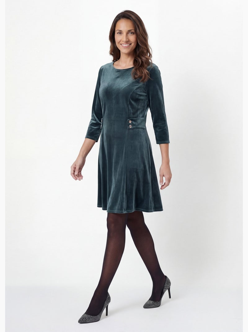 Vestido de terciopelo con cuello redondo y cintura definida - afibel Verde - Kiabi