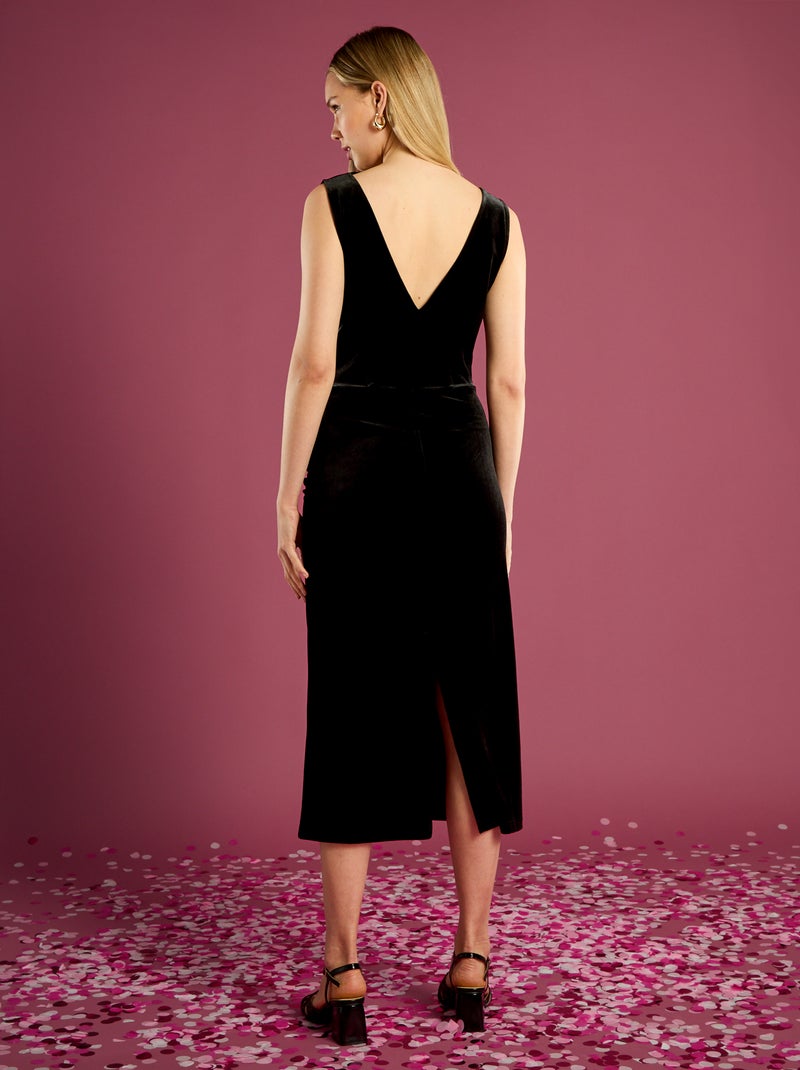 Vestido de terciopelo con efecto drapeado Negro - Kiabi