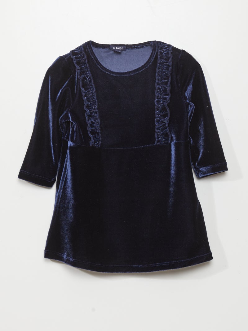 Vestido de terciopelo con frunces AZUL - Kiabi