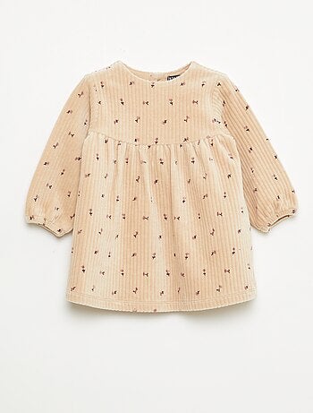 Vestido de pana de manga larga con estampado