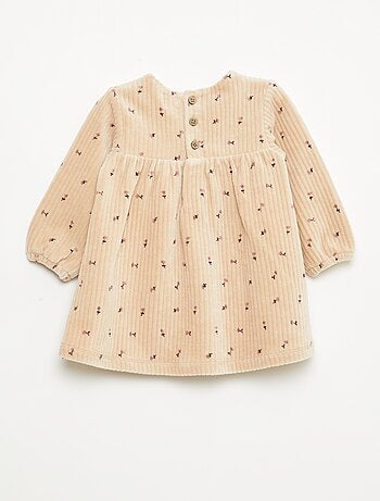 Vestido de pana de manga larga con estampado