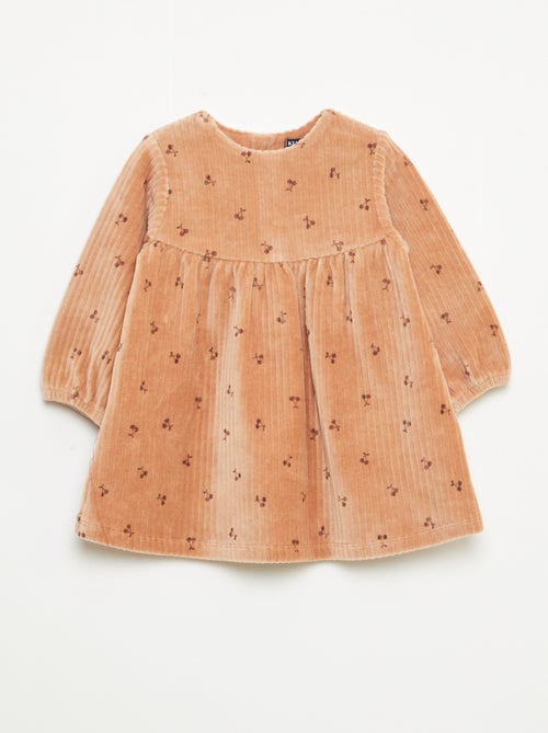 Vestido de terciopelo de manga larga con estampado - Kiabi