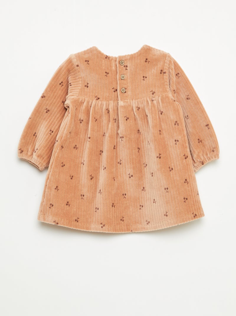 Vestido de terciopelo de manga larga con estampado Marron - Kiabi