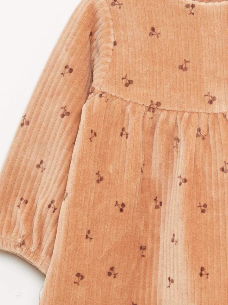 Vestido de terciopelo de manga larga con estampado Marron - Kiabi