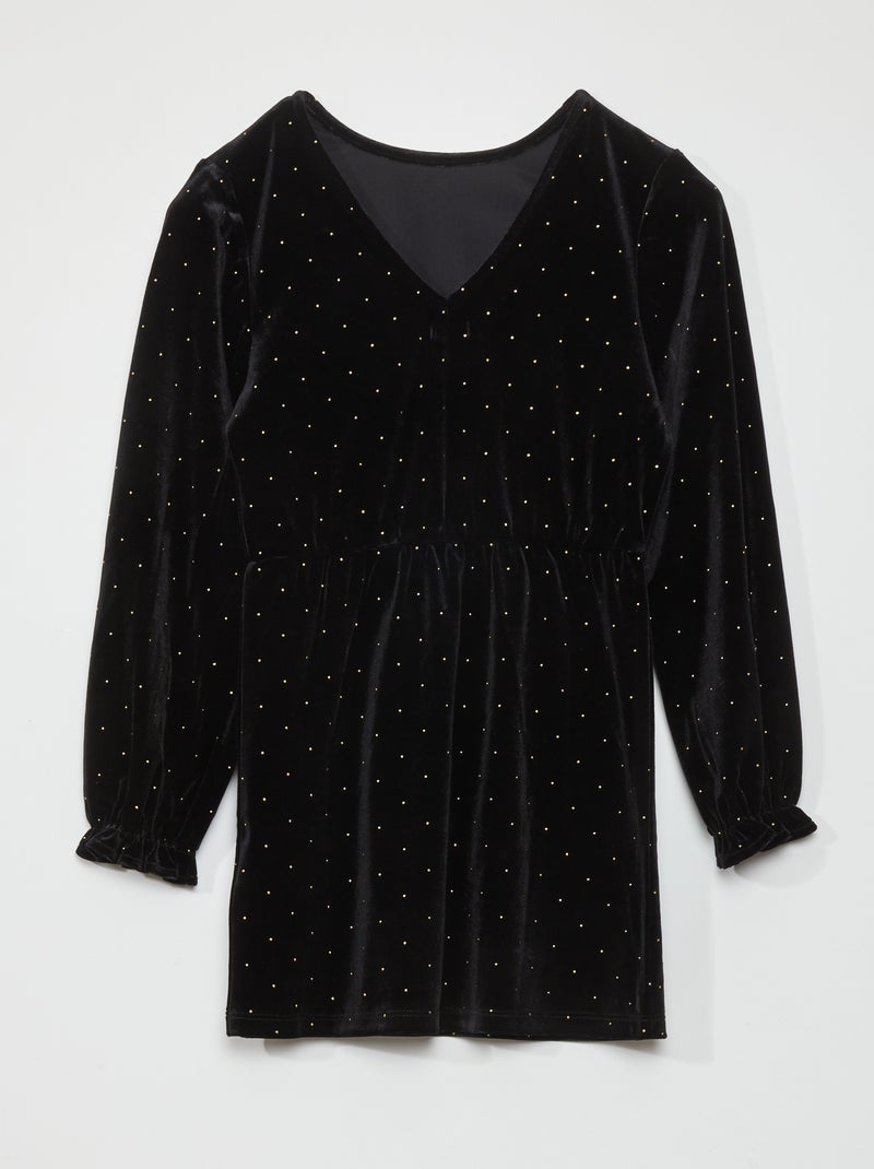 Vestido de terciopelo de manga larga negro - Kiabi
