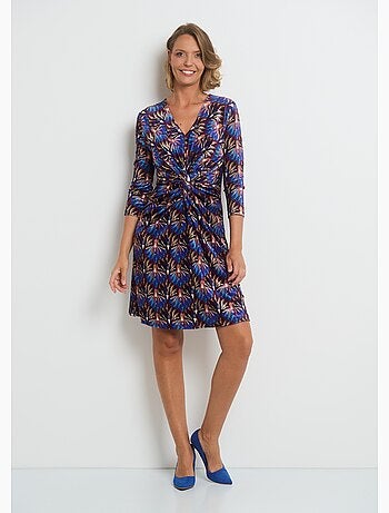Vestido de terciopelo estampado con cintura drapeada - AFIBEL