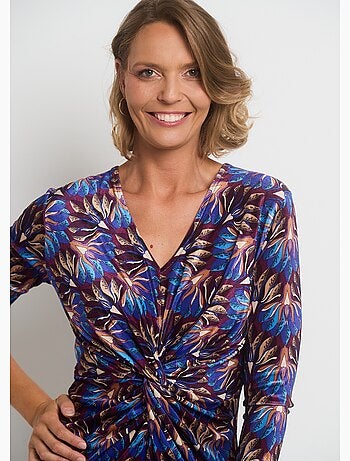 Vestido de terciopelo estampado con cintura drapeada - AFIBEL