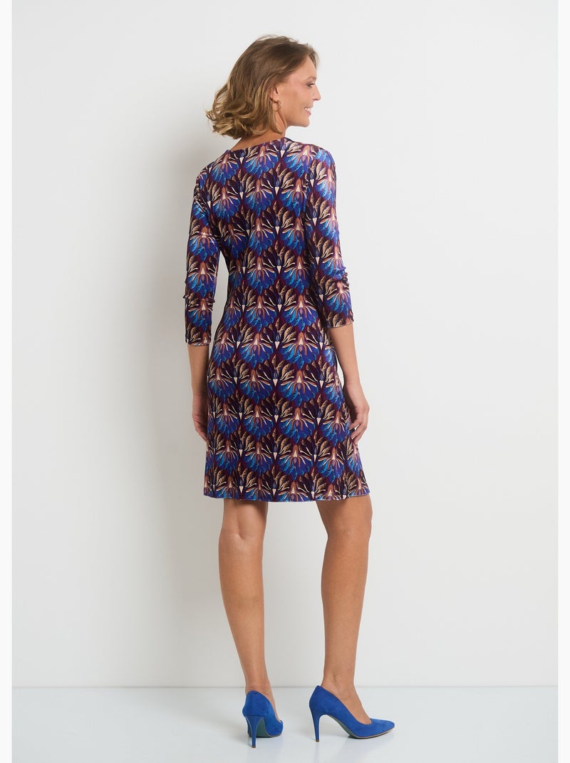 Vestido de terciopelo estampado con cintura drapeada - AFIBEL Azul beige - Kiabi