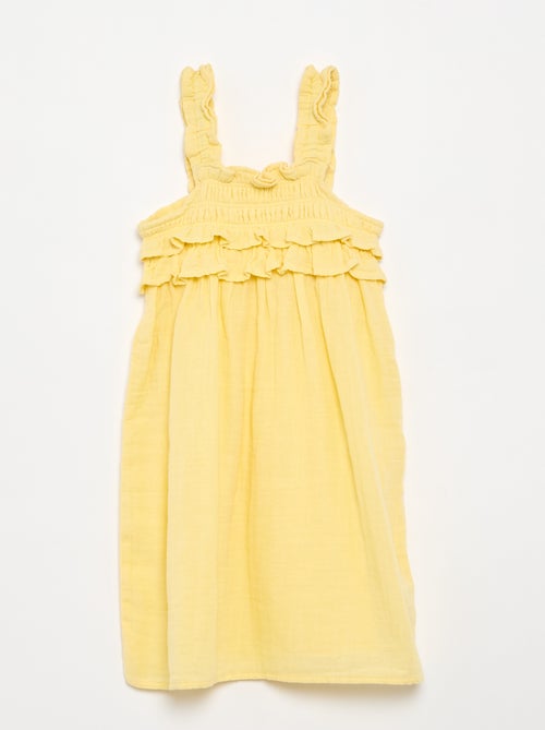 Vestido de tirantes con nido de abeja y volantes - Kiabi