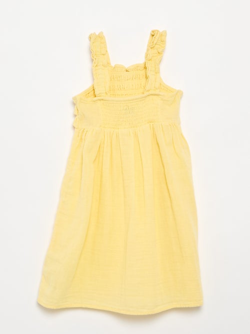 Vestido de tirantes con nido de abeja y volantes - Kiabi