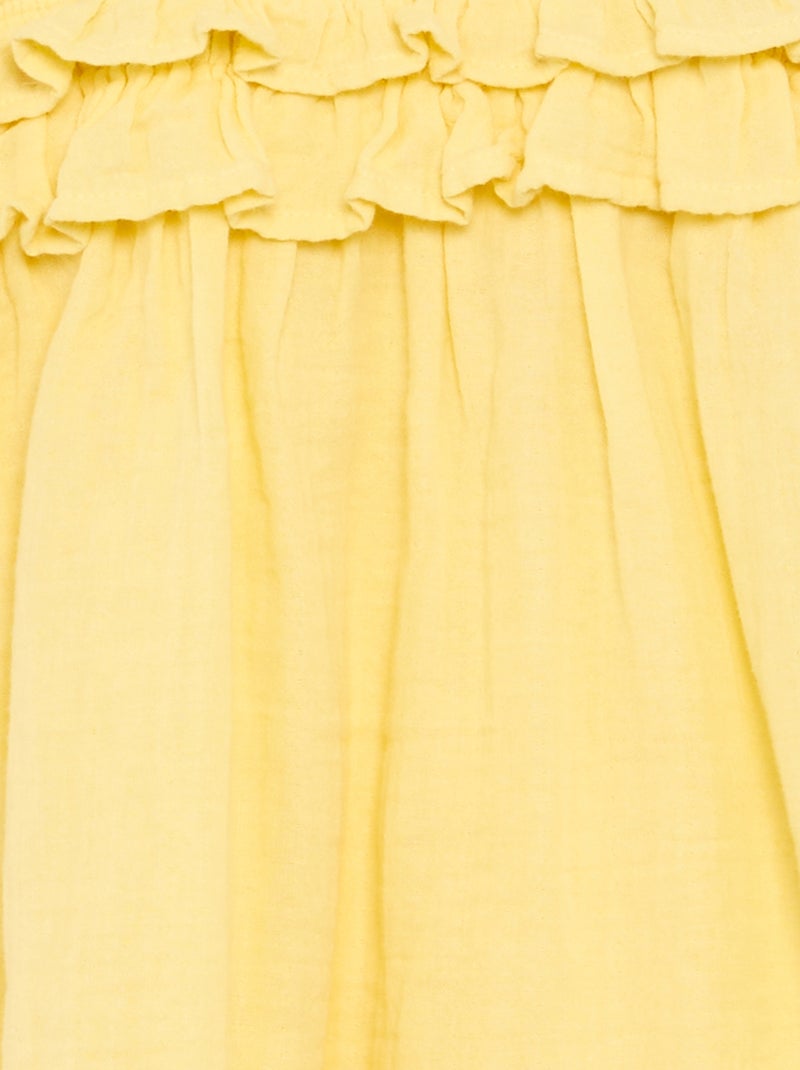 Vestido de tirantes con nido de abeja y volantes Amarillo - Kiabi