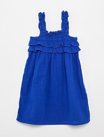 Vestido de tirantes con nido de abeja y volantes