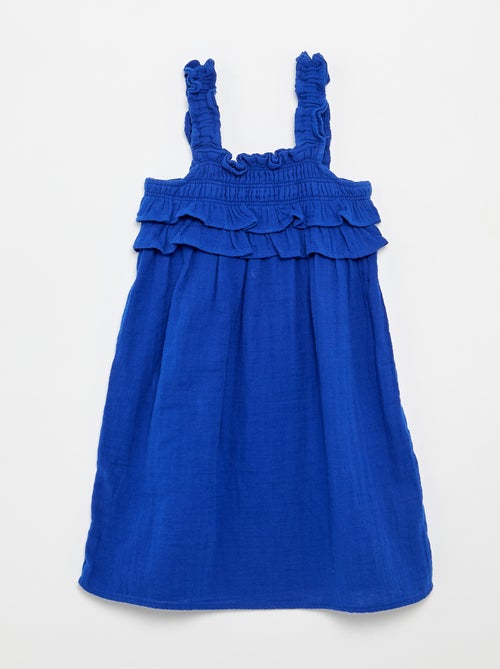 Vestido de tirantes con nido de abeja y volantes - Kiabi