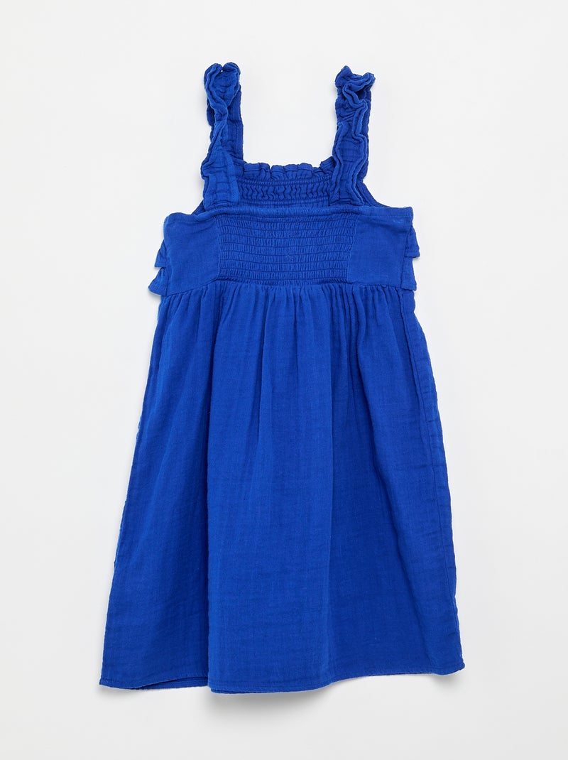 Vestido de tirantes con nido de abeja y volantes Azul - Kiabi