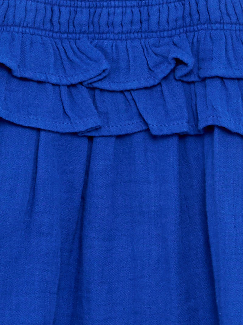 Vestido de tirantes con nido de abeja y volantes Azul - Kiabi
