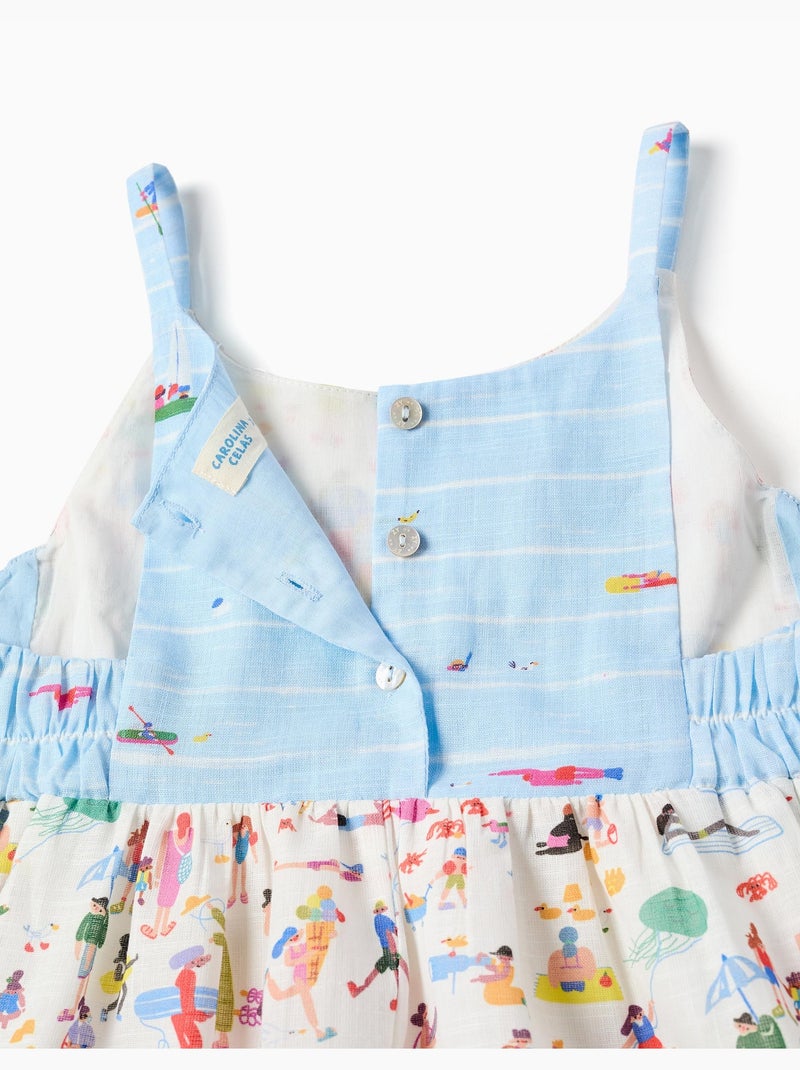 Vestido de tirantes de algodón con estampado Carolina Celas x Zippy Blanco - Kiabi