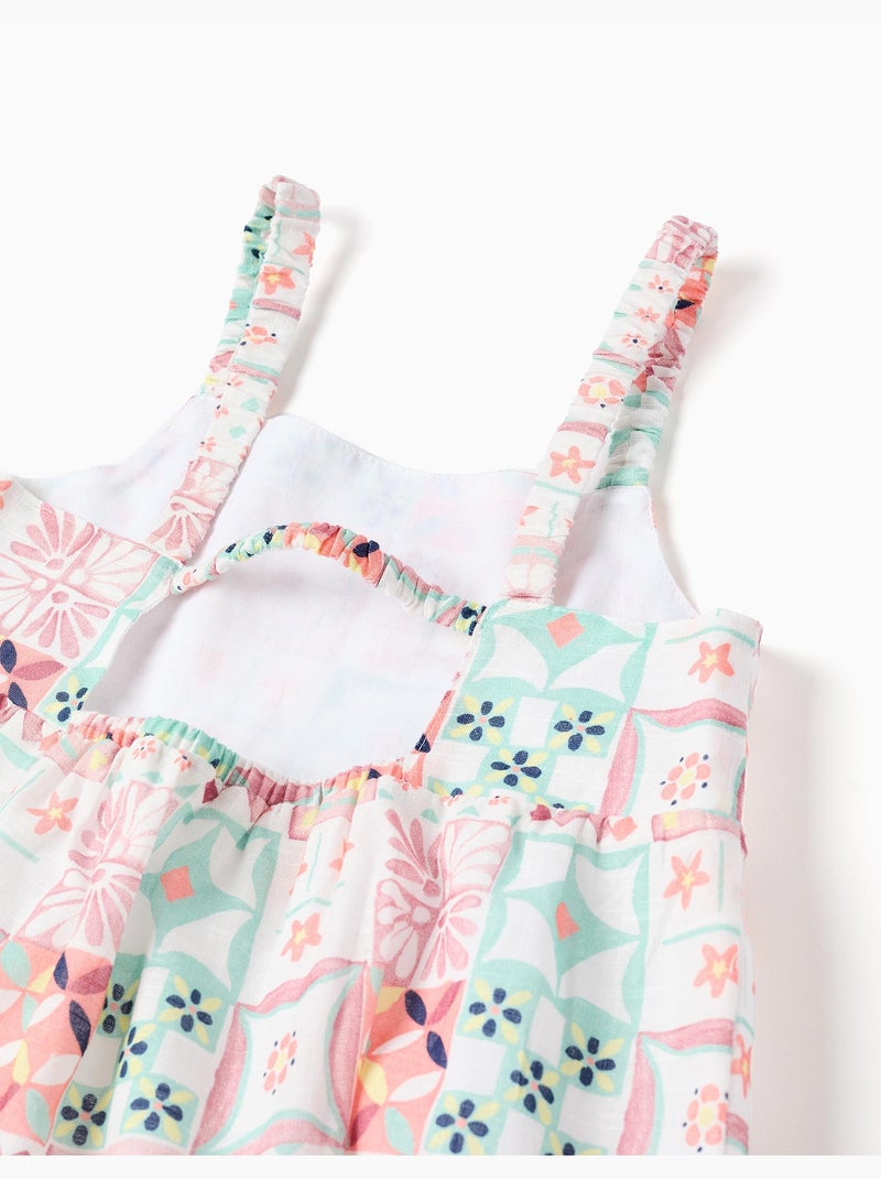 Vestido de tirantes de algodón con estampado de azulejos Blanco - Kiabi