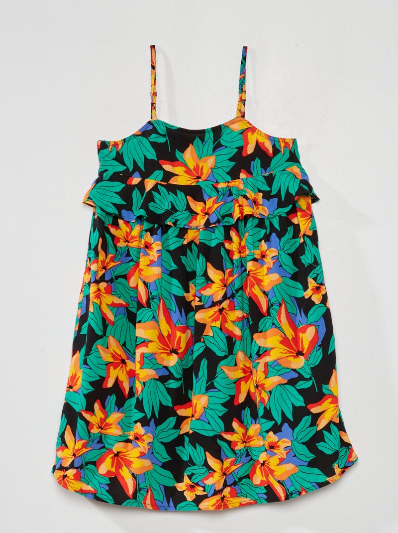 Vestido de tirantes finos con estampado de fantasía NEGRO - Kiabi