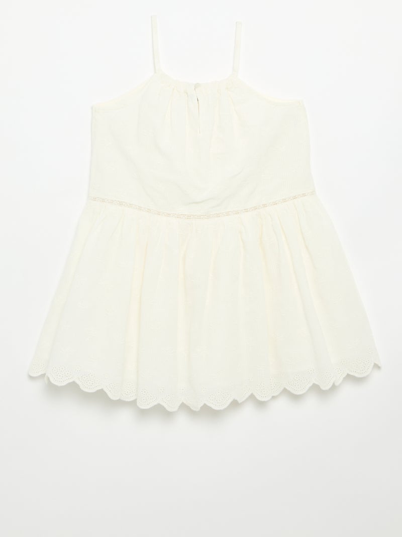 Vestido de tirantes finos no ajustables con bordados Blanco - Kiabi
