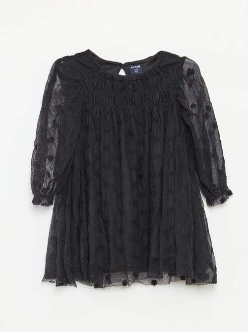 Vestido de tul con bordados de flores - Kiabi