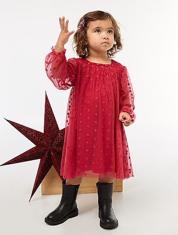 Vestido de tul con bordados de flores