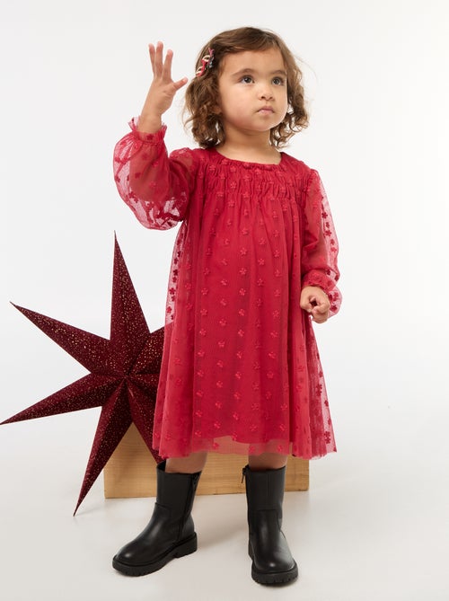 Vestido de tul con bordados de flores - Kiabi