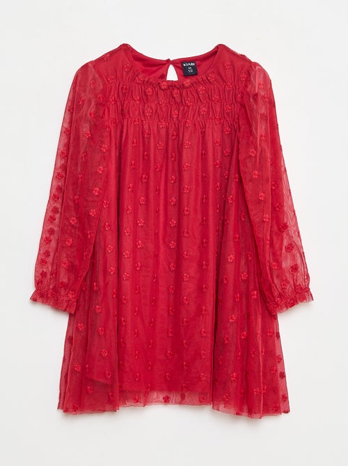 Vestido de tul con bordados de flores - Kiabi