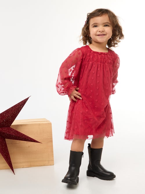 Vestido de tul con bordados de flores - Kiabi