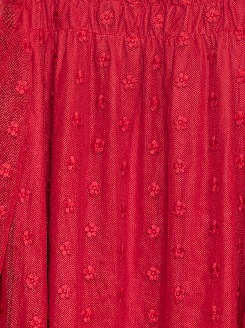 Vestido de tul con bordados de flores Rojo - Kiabi