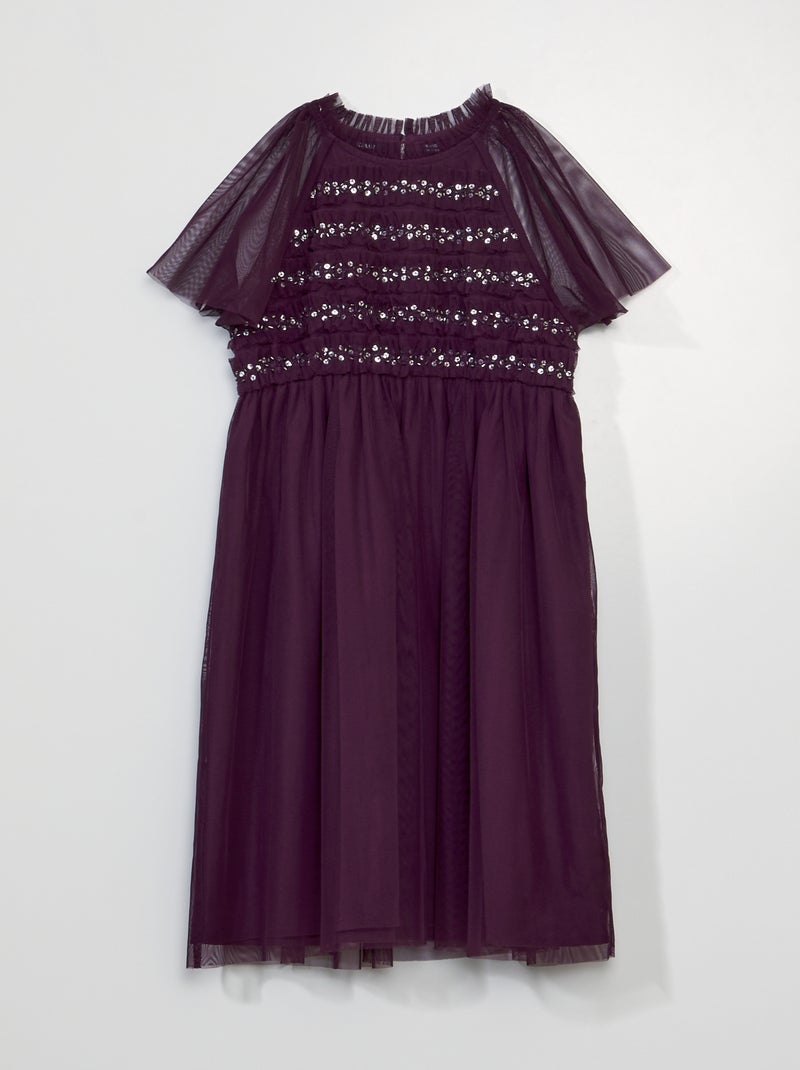 Vestido de tul con lentejuelas y volantes PURPURA - Kiabi