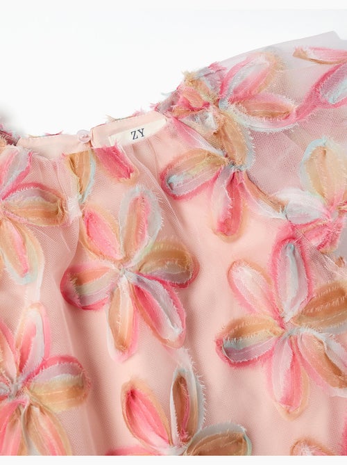 Vestido de tul de manga corta con flores 3D - Kiabi