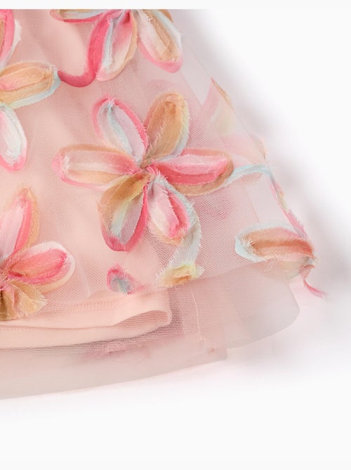 Vestido de tul de manga corta con flores 3D - Kiabi
