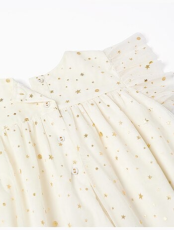 Vestido de tul sin mangas con volantes y estrellas