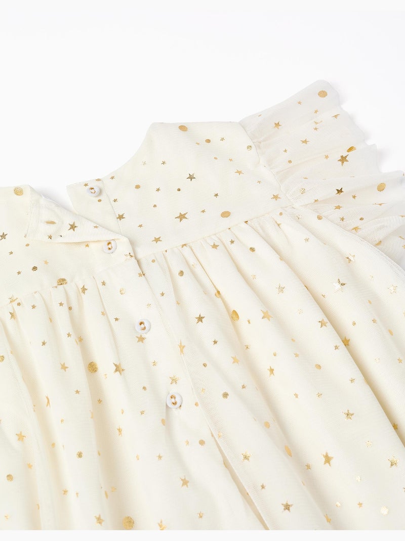 Vestido de tul sin mangas con volantes y estrellas Blanco - Kiabi