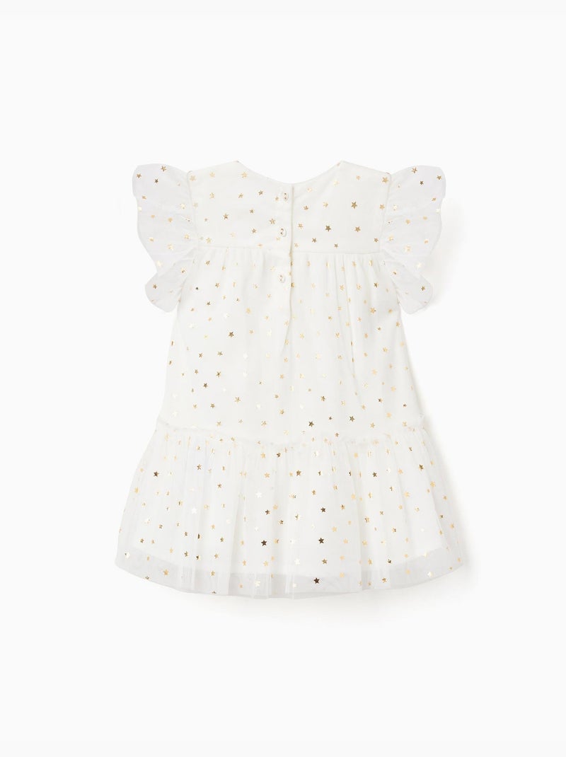 Vestido de tul sin mangas con volantes y estrellas Blanco - Kiabi