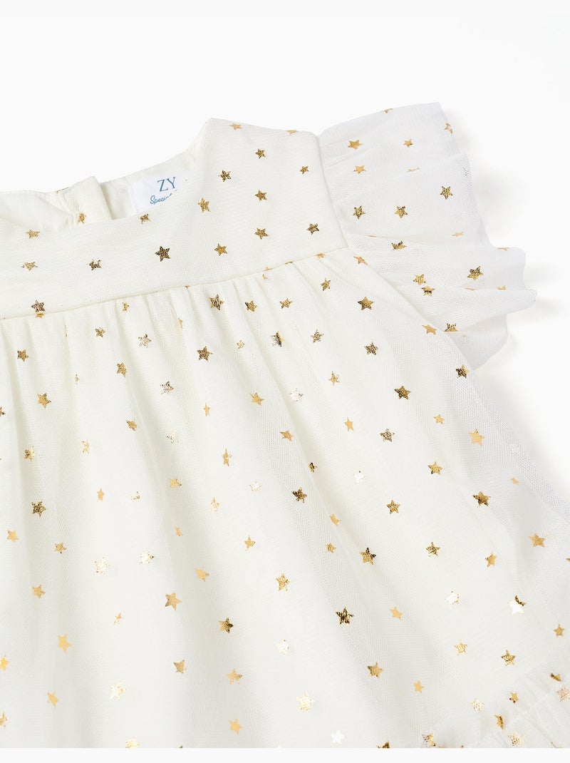 Vestido de tul sin mangas con volantes y estrellas Blanco - Kiabi