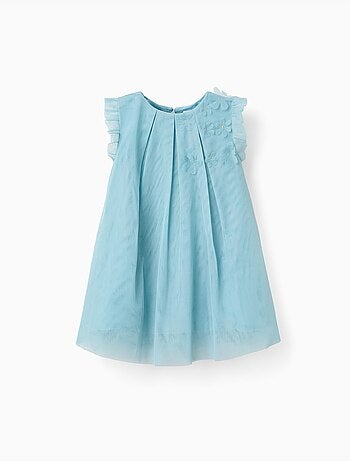 Vestido de tul sin mangas con volantes y flores