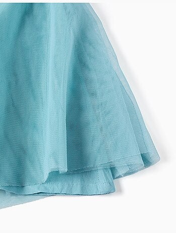 Vestido de tul sin mangas con volantes y flores