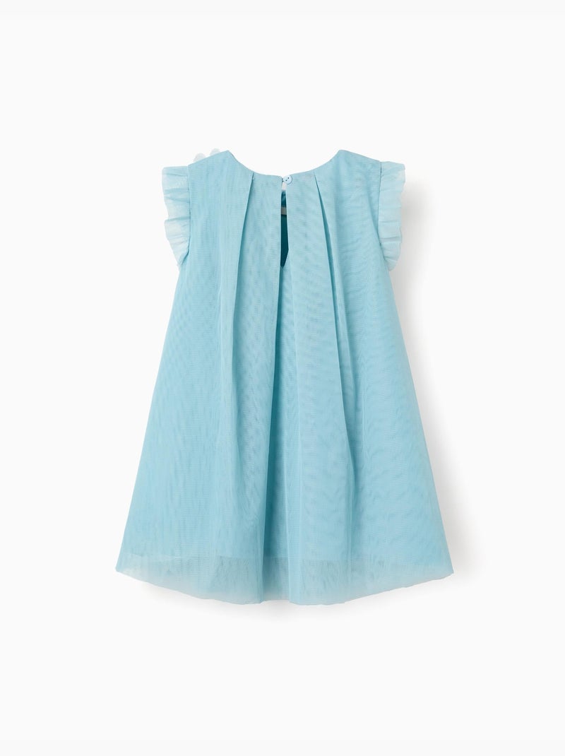 Vestido de tul sin mangas con volantes y flores Azul claro - Kiabi