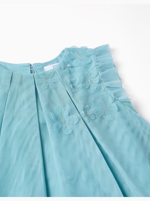 Vestido de tul sin mangas con volantes y flores - Kiabi